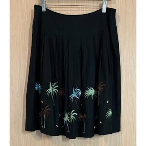 Carole Little Linen Blend Palm Tree Embroidered Skirt Womens Size 8 Pleated
